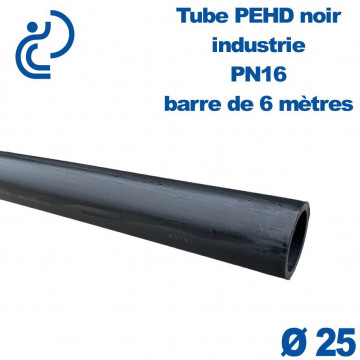 Tube PEHD noir industrie Ø25 PN16 PE100 barre de 6ml