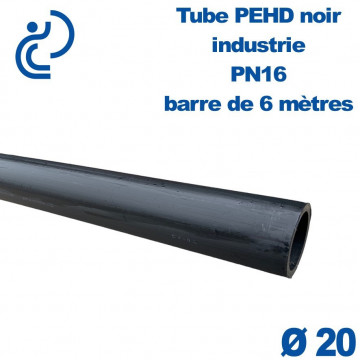 Tube PEHD noir industrie Ø20 PN16 PE100 barre de 6ml