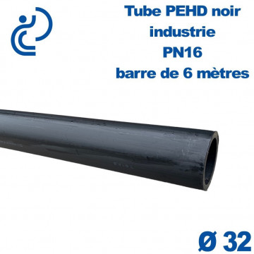 Tube PEHD noir industrie Ø32 PN16 PE100 barre de 6ml