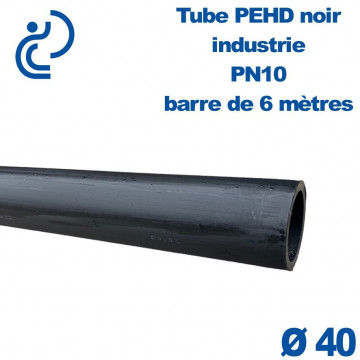 Tube PEHD noir industrie Ø40 PN10 PE100 barre de 6ml