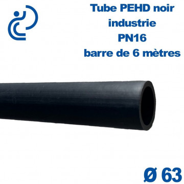 Tube PEHD noir industrie Ø63 PN16 PE100 barre de 6ml