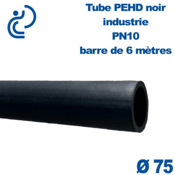 Tube PEHD noir industrie Ø75 PN10 PE100 barre de 6ml