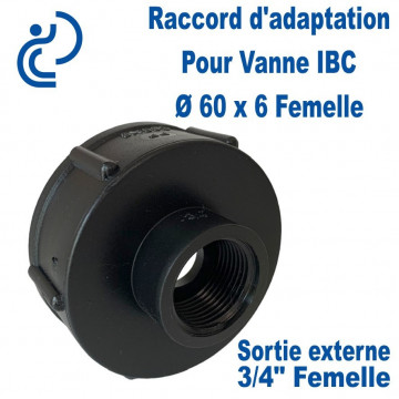 Raccord d'adaptation PP Renforcé Pour Vanne IBC Filetage S60x6 sortie Femelle 3/4"