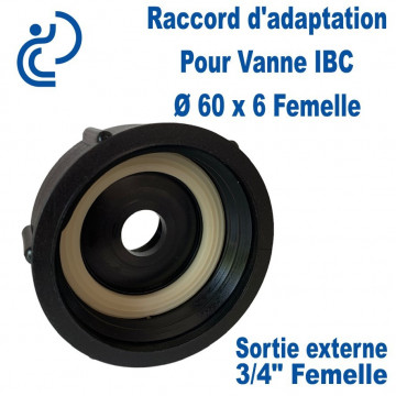 Raccord d'adaptation PP Renforcé Pour Vanne IBC Filetage S60x6 sortie Femelle 3/4"