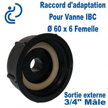 Raccord d'adaptation PP Pour Vanne IBC Filetage S60x6 sortie Mâle 3/4"