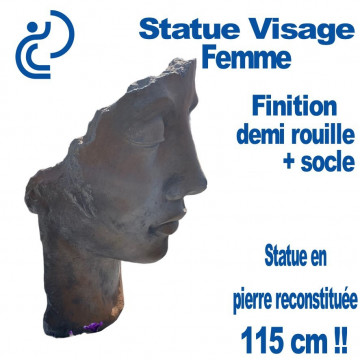 Statue Visage Femme Effet demi rouille en Pierre Reconstituée Hauteur 1 mètre 15