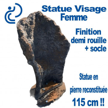 Statue Visage Femme Effet demi rouille en Pierre Reconstituée Hauteur 1 mètre 15