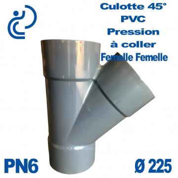 Culotte 45° PVC Pression D225 PN6 à coller