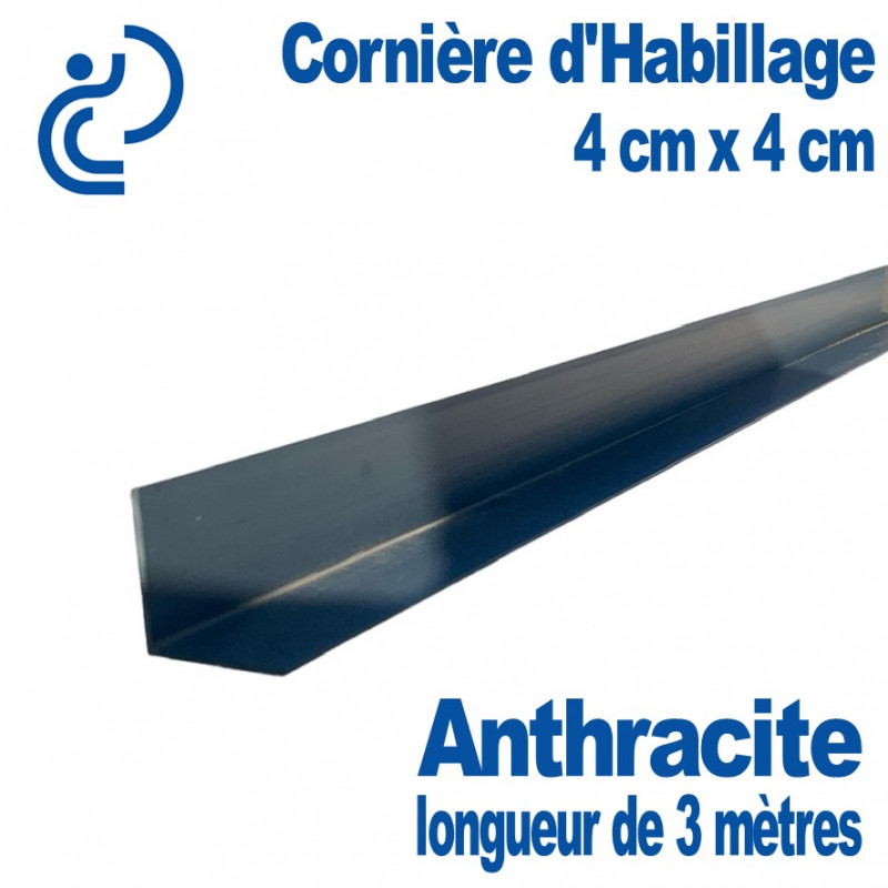 Cornière d'Habillage PVC Anthracite 4x4 cm en longueur de 3 mètres