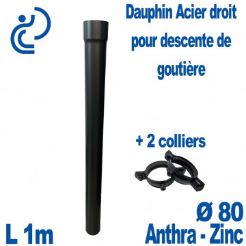 Dauphin Acier Ø80 finition Anthra-Zinc Hauteur 1 mètre + 2 colliers assortis