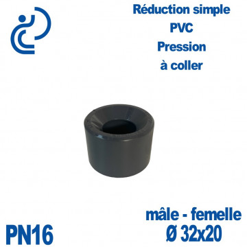 Réduction Simple Ø32x20 Mâle Femelle à coller PVC Pression