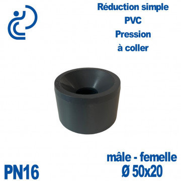 Réduction Simple Ø50x20 Mâle Femelle à coller PVC Pression