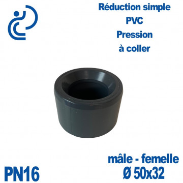 Réduction Simple Ø50x32 Mâle Femelle à coller PVC Pression