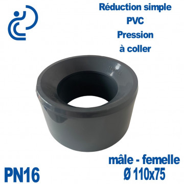 Réduction Simple Ø110x75 Mâle Femelle à coller PVC Pression