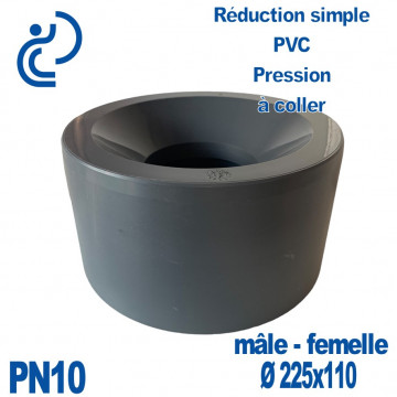 Réduction Simple Ø225x110 Mâle Femelle à coller PVC Pression