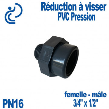 Réduction à Visser PVC Pression 3/4"x1/2" PN16