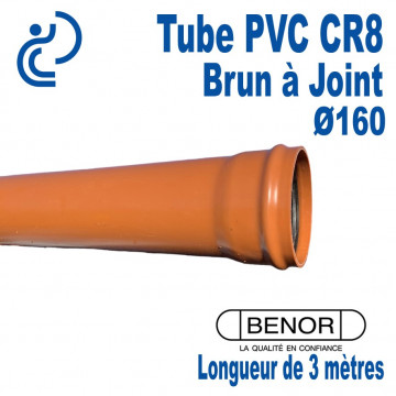 Tube PVC CR8 Brun Ø160 à joint BENOR longueur de 3 mètres