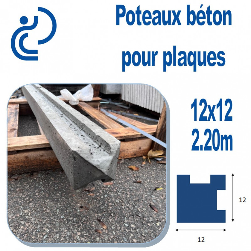 Poteau Béton Angle 12x12 Longueur 1,70 mètres pour pose 2 plaques 0.5 mètres