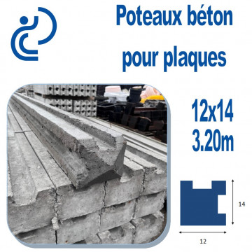 Poteau Béton Angle 12x14 Longueur 3,20 mètres pour pose 5 plaques 0.5 mètres