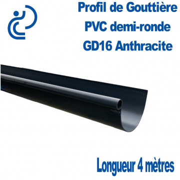 Gouttière PVC Demi Ronde GD16 ANTHRACITE en longueur de 4 mètres