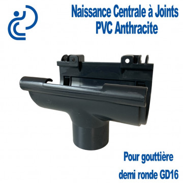 Naissance centrale à Joints PVC Anthracite pour Gouttière Demi Ronde GD16