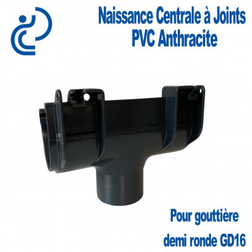 Naissance centrale à Joints PVC Anthracite pour Gouttière Demi Ronde GD16