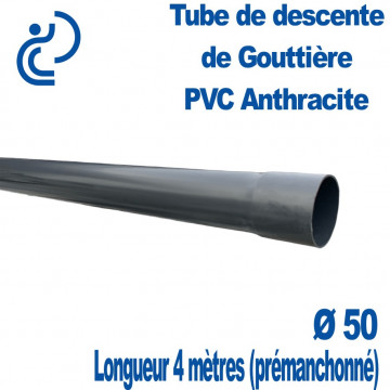 Tube de descente de Gouttière Ø50 PVC Anthracite en longueur de 4 mètres