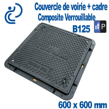 Couvercle de Voirie Composite (PRV) 600x600 + cadre (passage 560) B125 Verrouillable
