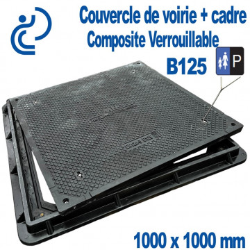 Couvercle de Voirie Composite (PRV) 1000x1000 + cadre (passage 880) B125 Verrouillable