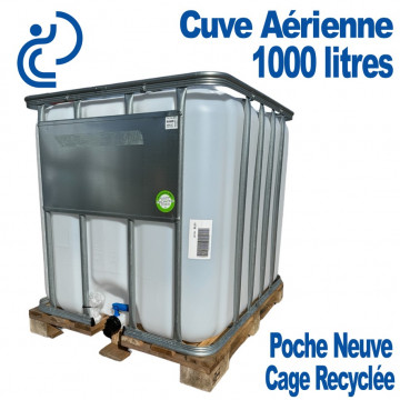 Cuve 1000 litres ( IBC ) avec Poche neuve Blanche et Cage Recyclée sur palette bois