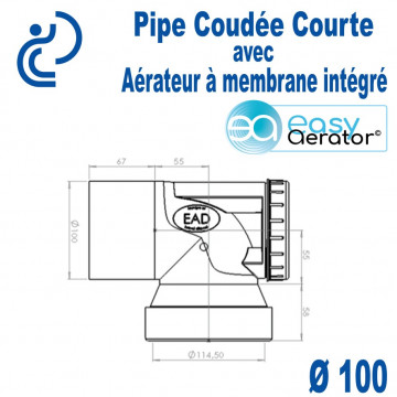 EASY AERATOR Pipe WC Coudée Courte + Aérateur à membrane Ø100 Mâle - Femelle