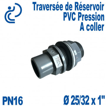 Traversée de Réservoir PVC pression Ø25/32 x 1" à coller