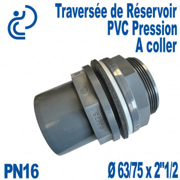 Traversée de Réservoir PVC pression Ø63/75 x 2"1/2 à coller
