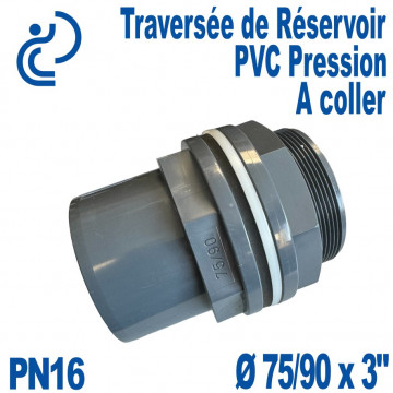 Traversée de Réservoir PVC pression Ø75/90 x 3" à coller