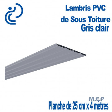 Lambris PVC de Sous Toiture Gris Clair 4 frises en Planche de 25cmX4ml