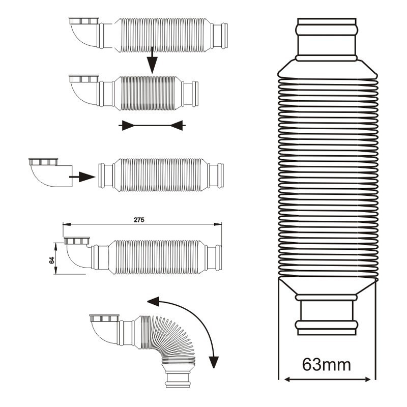 Siphon anti odeur lave linge - Sortie horizontale et verticale - D40 mm