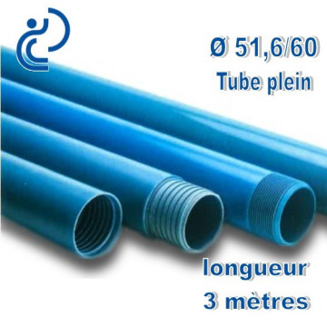 Tube Forage PVC 51.6/60 Plein A visser longueur 3ml